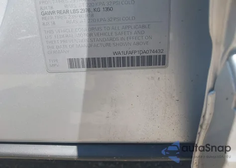 2013 Audi Q5 2.0T Premium from USA, damaged, VIN WA1LFAFP1DA074432